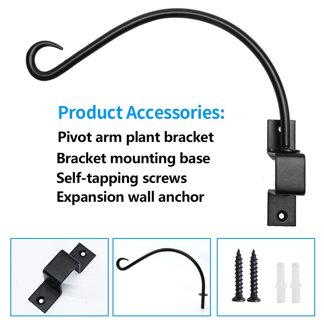 Maosen 12 Inches Swivel Plant Hangers Outdoor - 2 Pack Black Iron Plant Hanging Hook Bracket for Flowers Baskets Planter Pots Bird Feeder Lanterns Wind Chimes