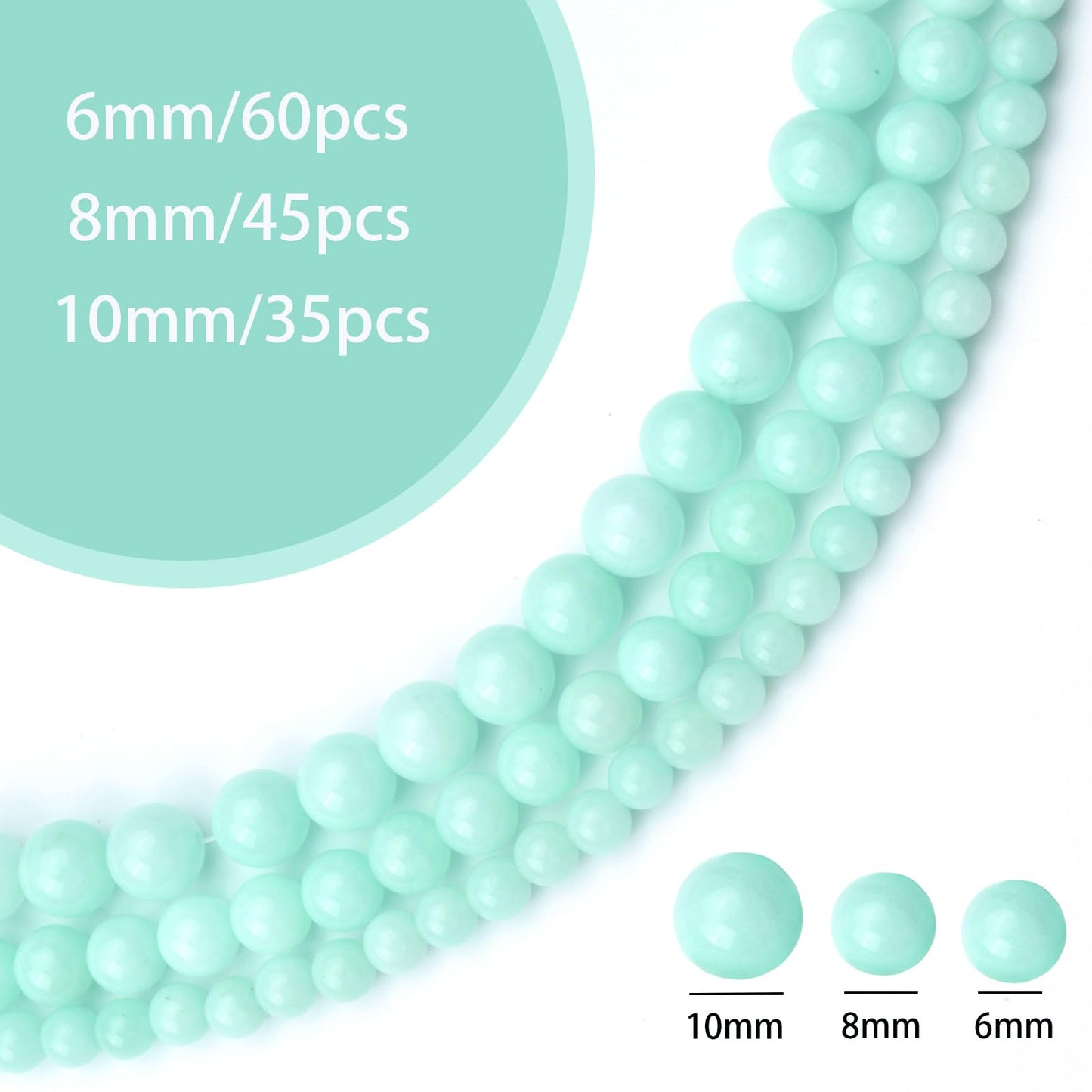 Siomia 60pcs 6mm Natural Amazonite Gemstone Beads Energy Healing Crystal Round Loose Stone Beads for Jewelry Making, DIY Bracelets Necklaces