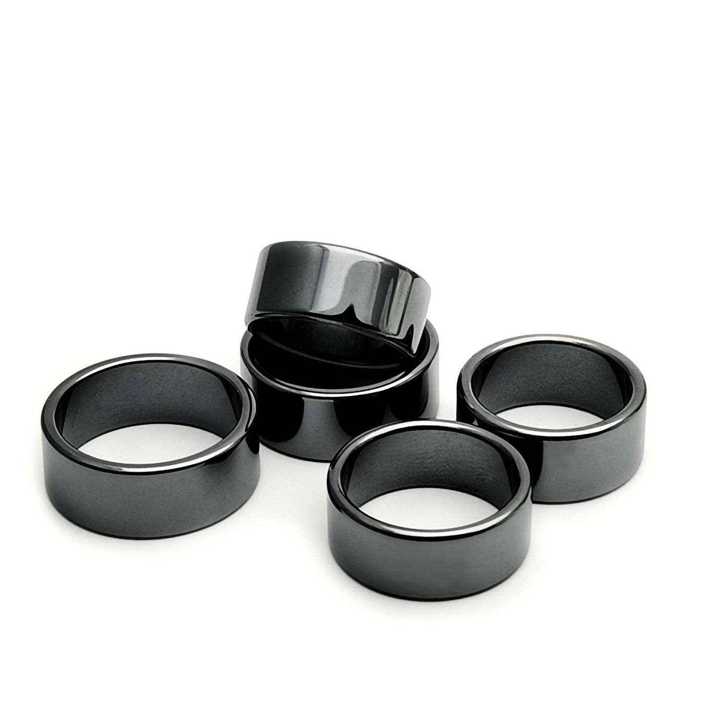 Morchic 5Pcs Pack Hematite Stone Rings for Women & Men, Unisex Flat Band Set (10mm Width) - Mixed Sizes 8-12, Chakra Balancing, Polished Gemstone, Gift Ready