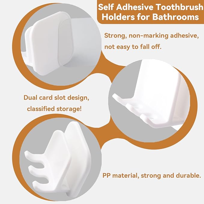 ZDZBLX Toothbrush Holders for Bathrooms, Razor Holder for Shower, Self Adhesive Tooth Brushing Holder Wall Mounted, Toothbrush Organizer for Shower Hanging Towel, Waterproof Hook for Bathroom, 2Pcs