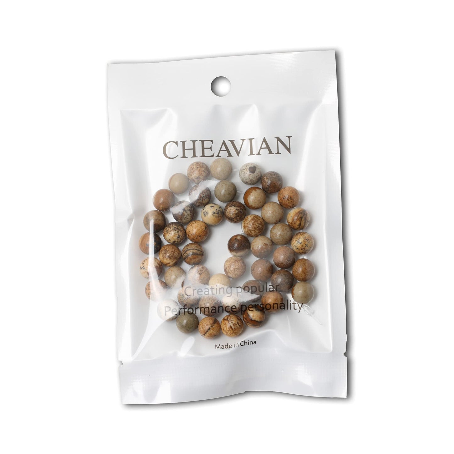 CHEAVIAN 45PCS 8mm Natural Picture Jasper Stone Round Loose Beads for Jewelry Making DIY Findings 1 Strand 15"