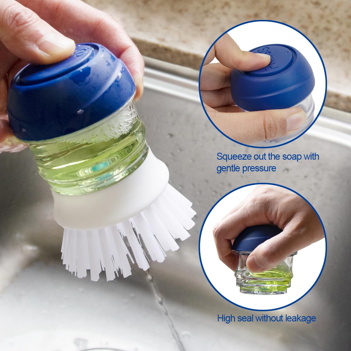 CELOX 2 Pack Dish Brush with Soap Dispenser for Kitchen Cleaning