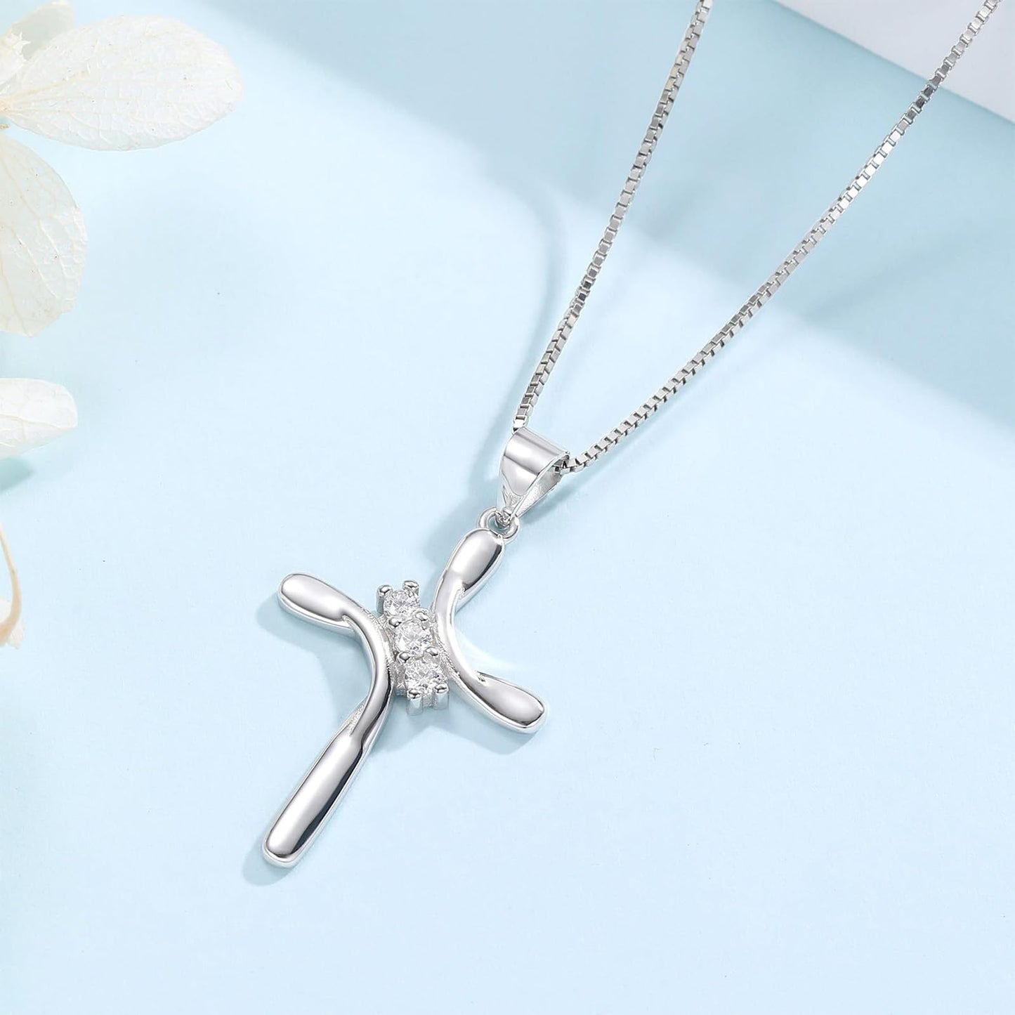 EVERU 925 Sterling Silver Cross Necklaces for Women April Birthstone Necklace with Cubic Zirconia,Cross Pendant Hypoallergenic Jewelry Ideal Gift