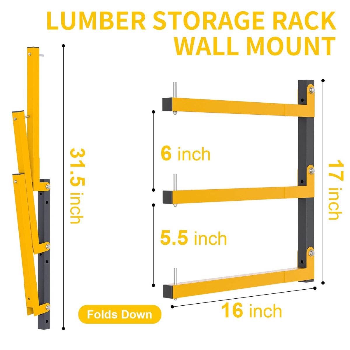 4 PACK Lumber Storage Rack Wall Mount Wood Organizer Storage Racks Heavy Duty Shelf Brackets with 6 (4 Count)