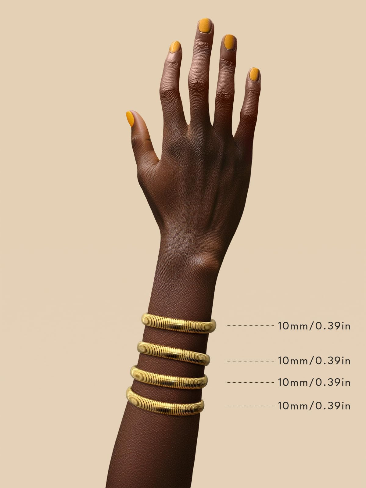 Giovanchi 18K Gold Plated Bangles for Women Set of 4 Chunky Stretch Bangles Bracelets Stainless Steel Bracelets Flexible Wide Stack Bracelets for Women