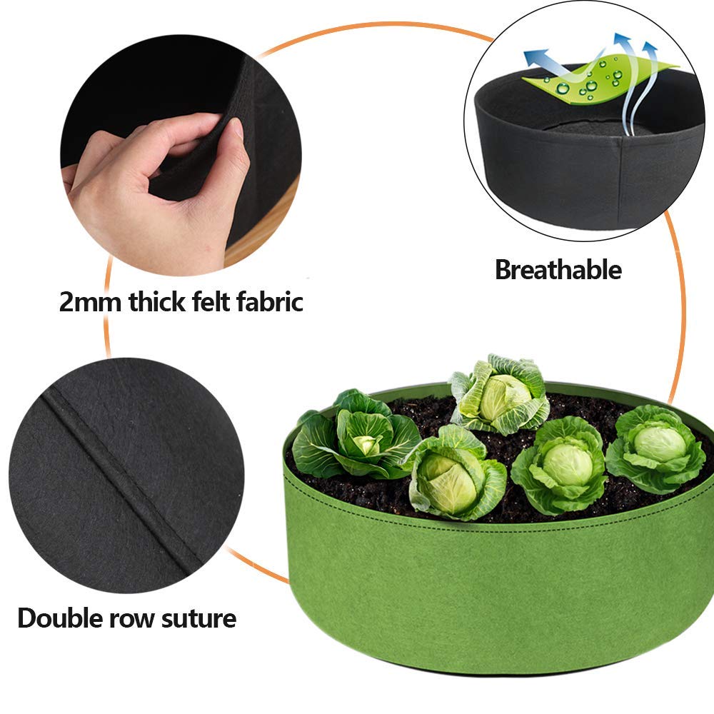 IWNTWY 2-Pack 15 Gallon Large Grow Bag, Heavy Duty Fabric Round Raised Garden Bed Planter Pots for Planting Herb Flower Vegetable Potato Plants (24" D × 8" H)
