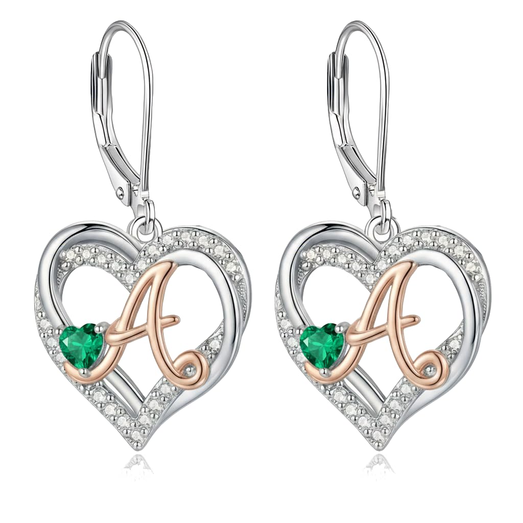 ZPMMPZ Initial Birthstone Earrings Intial Letter Dangle Drop Earrings Birthstone Jewelry Gifts for Women A & June