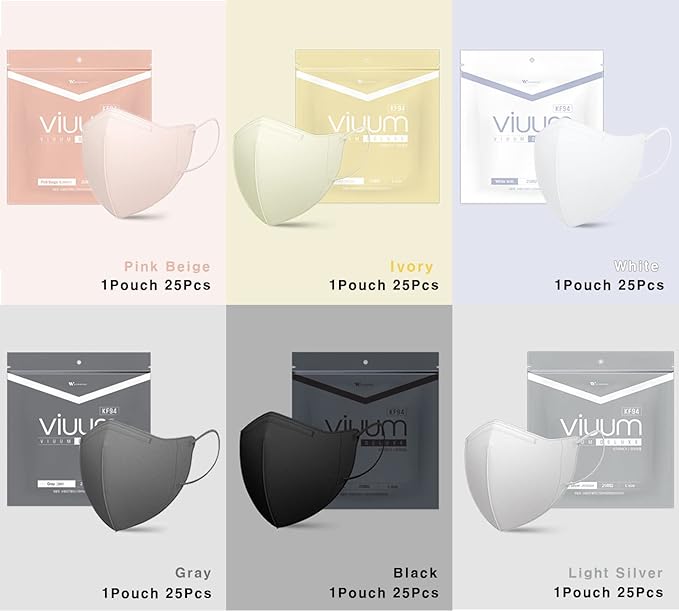 HOMSSEM [25pcs] VIUUM Deluxe Korean Face Color Mask– Soft and Durable Korea Face Mask for Adults –2D 4-Layer Filter 6Color (Gray-Medium)