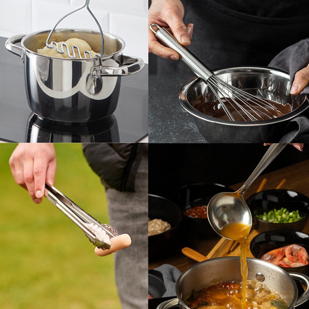 Avador® Premium Set of 10 Stainless Steel (WHITE HOLDER) Kitchen Tool Set with Holder Easy To Clean, Space Saving, Great for Cooking, Baking, Prepping (WHITE)