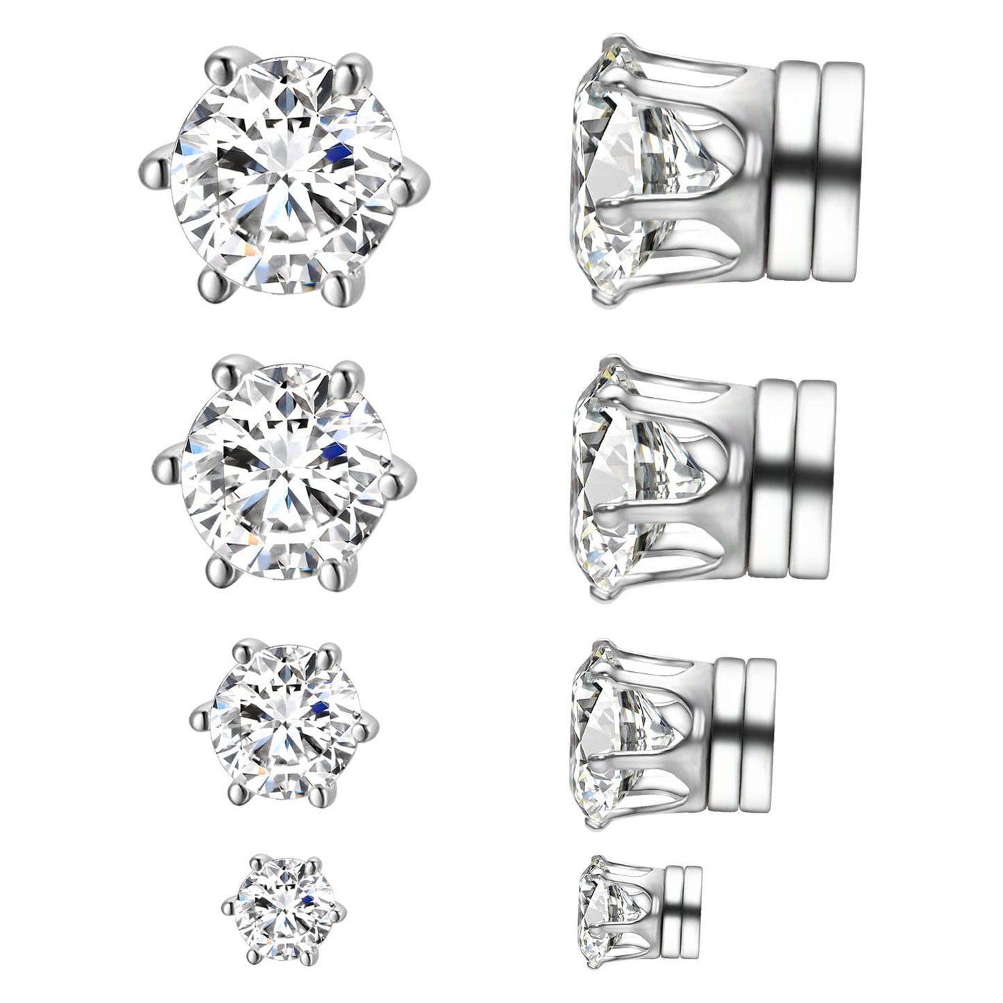 Airokiy Non Piercing Magnetic Earrings for Men Sliver Fake Diamond Magnetic Earrings Set 4 Pairs (4/5/7/8mm)