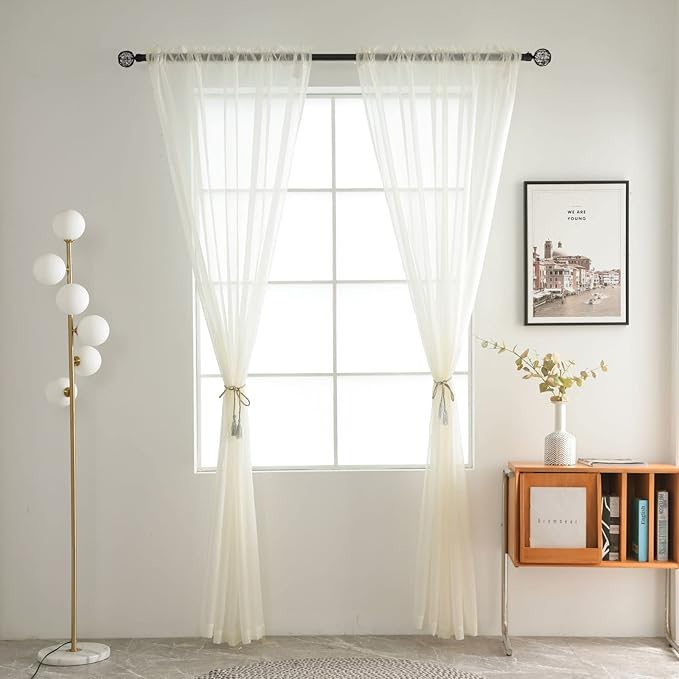 SpaceDresser Basic Rod Pocket Sheer Voile Window Curtain Panels Ivory 1 Pair 2 Panels 52 Width 63 Inch Long for Kitchen Bedroom Children Living Room Yard(Ivory,52 W x 63 L)