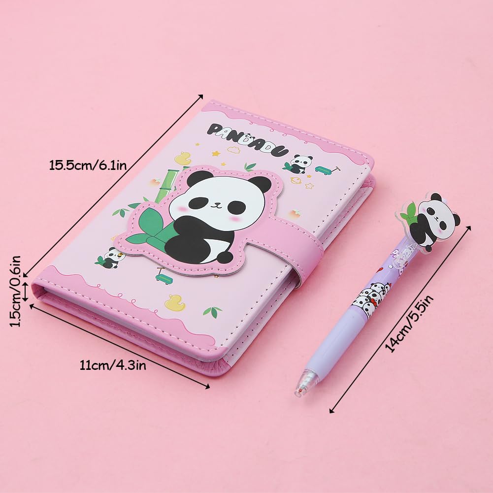 2 in 1 Cute Panda Theme Stationery Gift Box Set Includes 1 Pcs A6 Cartoon Panda Notebook Journal Hardcover Notepad Diary and Pen Gift for Birthday Christmas Kids Study Office School Supplies (Pink)