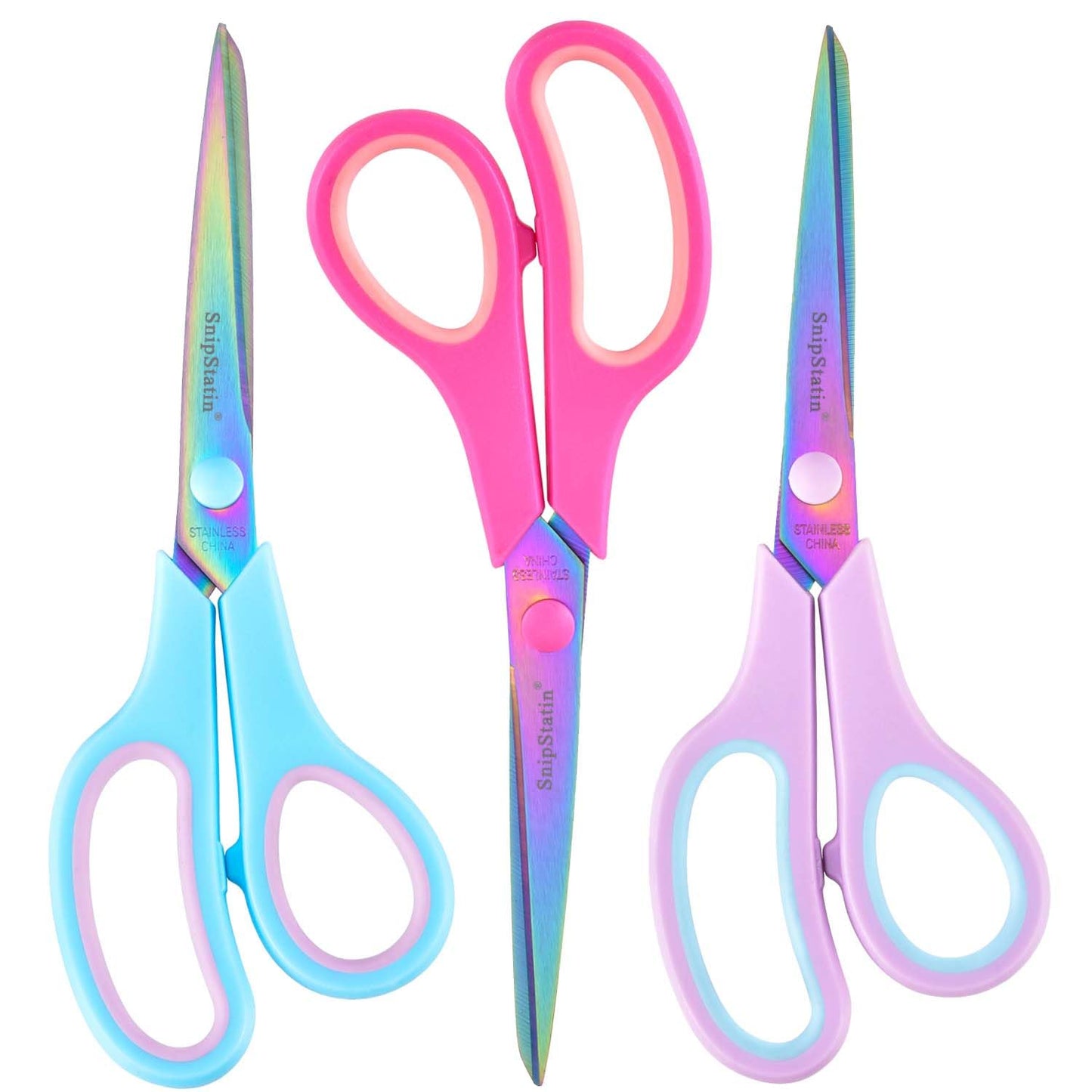 SnipStation 8.5" Multipurpose Office Scissors Heavy Duty, Titanium Coating Sharp Blades, Ergonomic Semi-Soft Rubber Grip, Scissors All Purpose for Sewing, School, Fabric, Art Craft Supplies, 3-Pack