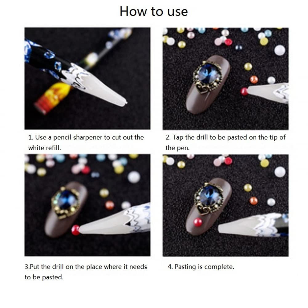 JERCLITY 10 Pieces White Refill Rhinestone Picker Pencil Set Self Adhesive Nail Dotting Wax Pen with 5 Piece Triangular Beads Sorting Tray for Nail Art DIY Decoration