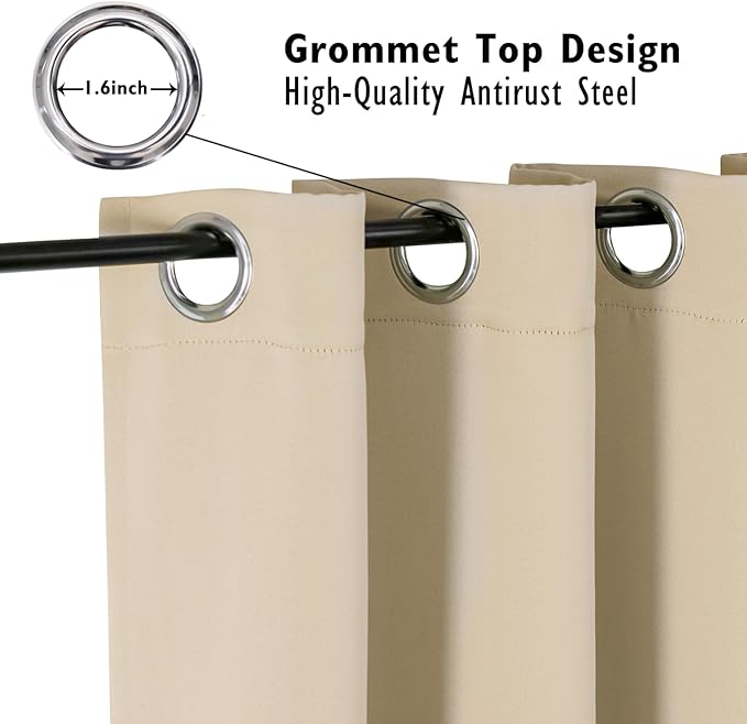 ChrisDowa Blackout Curtains 63 inches Long for Bedroom - 2 Panels Set Grommet Thermal Insulated Room Darkening Curtains for Living Room (Biscotti Beige, 52 x 63 Inch)