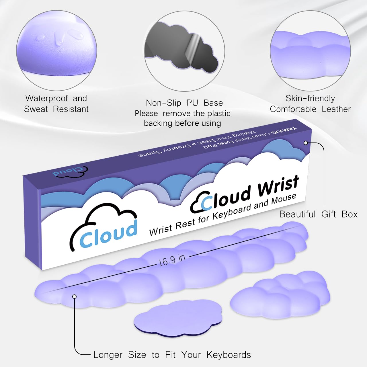Cloud Wrist Rest Keyboard Palm Rest with Non-Slip Base for Computer Gaming Wrist Rest, YAMJUG Cloud Arm Rest Keyboard Wrist Pad Purple