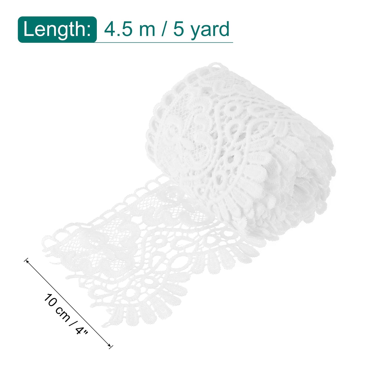 MECCANIXITY 4 Inch Wide 5 Yard Lace Ribbon Floral Pattern White Lace Trim Ribbon Milk Silk Lace Trim for Sewing Making, DIY Crafts,Gift Wrapping, Wedding Decor