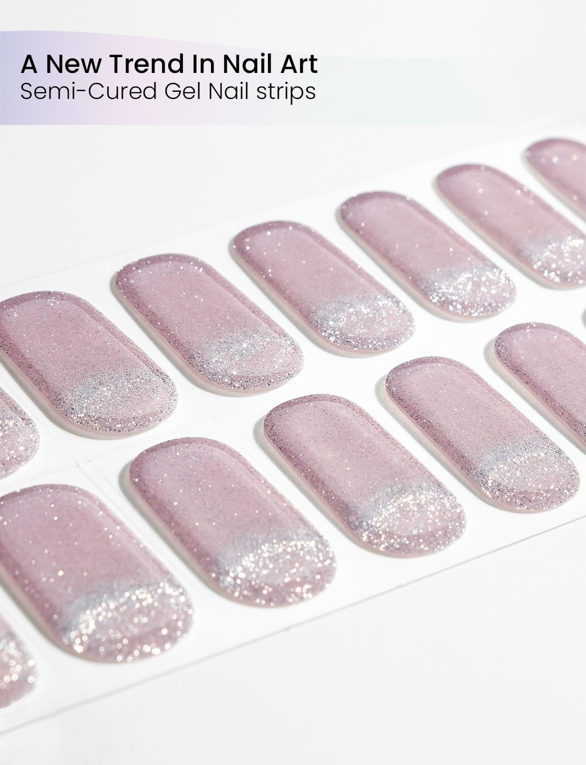 Oauee Semi Cured Gel Nail Strips | Built-In Gel Top Coat | UV Light Required | Salon Quality, Easy Application And Removal (Frost Pink Elegance）