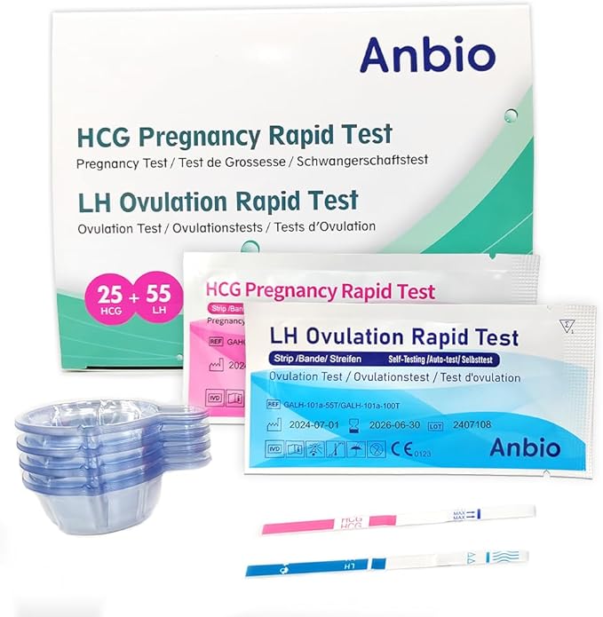 55 Ovulation Test Strips and 25 Pregnancy Test Strips 10mIU/mL Combo Kit for Women-with 70 Urine Cups (55 LH + 25 HCG)