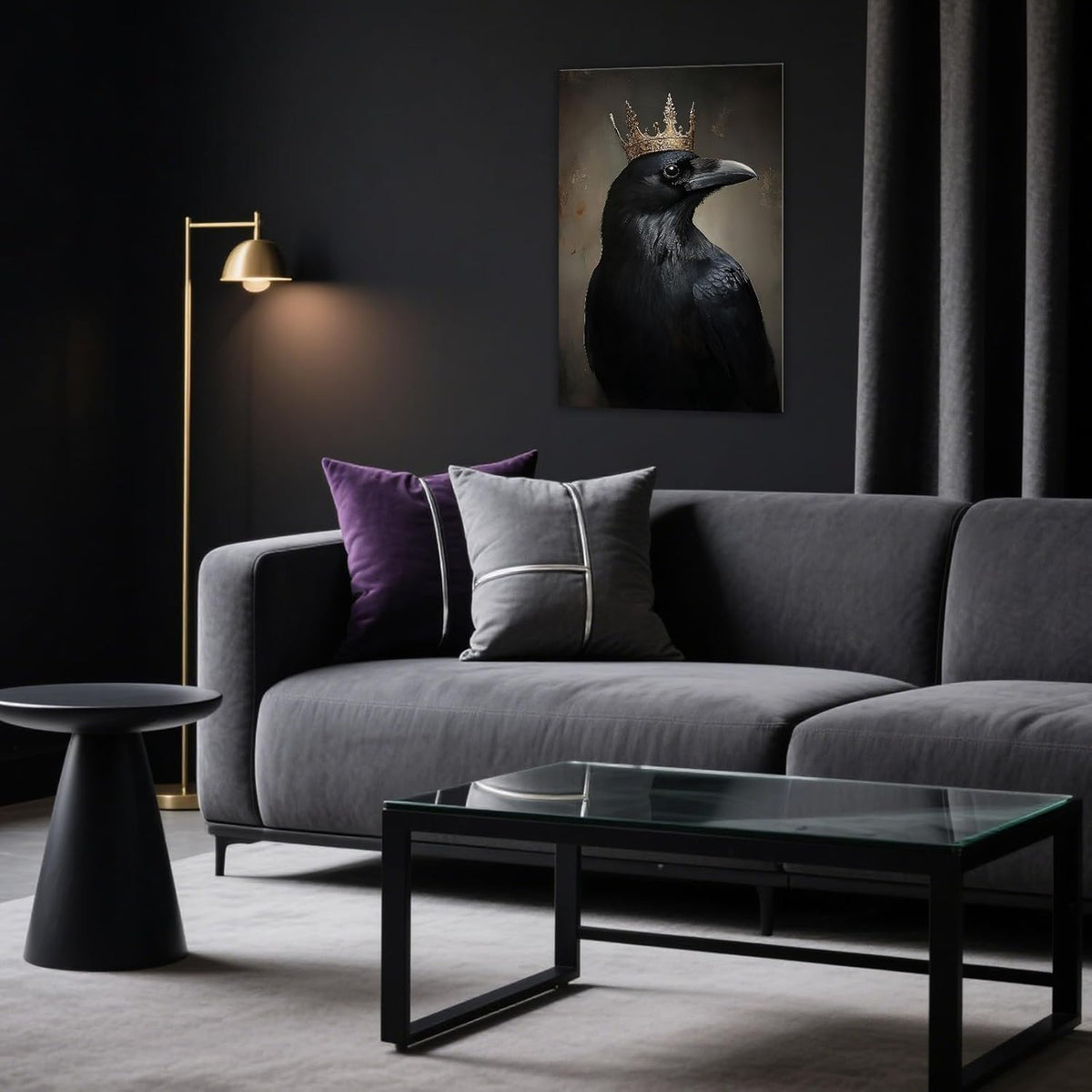 OAAPITI Raven King Wall Art Mysterious Black Bird Painting Dark Gothic Animal Canvas Print for Living Room Bedroom Home Office Inspirational Decor(Artwork-8,16"x24")