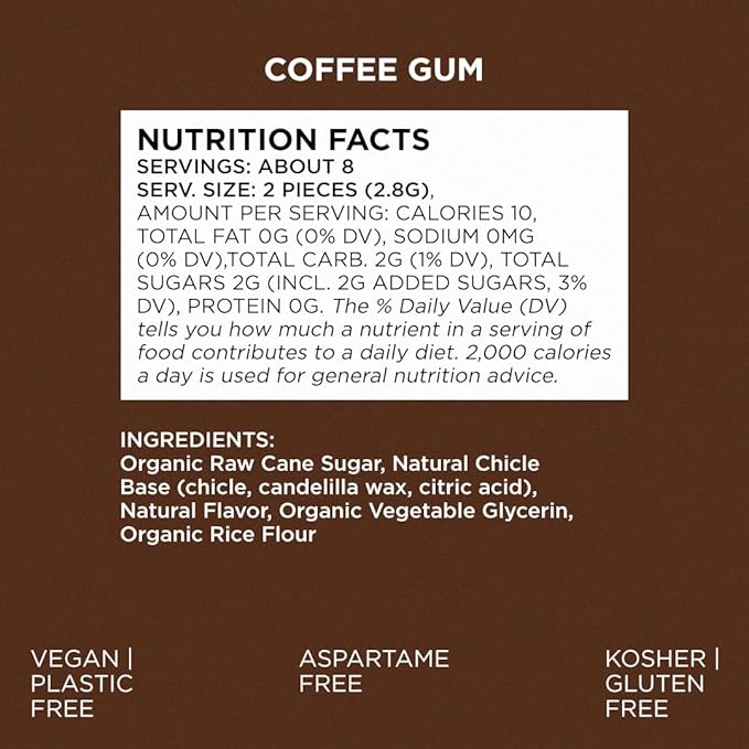 SIMPLY Gum Coffee, Plastic-Free Natural Chewing Gum, 6 Pack (90 Pieces) | Vegan, Kosher, Non GMO, Aspartame Free and Sorbitol Free