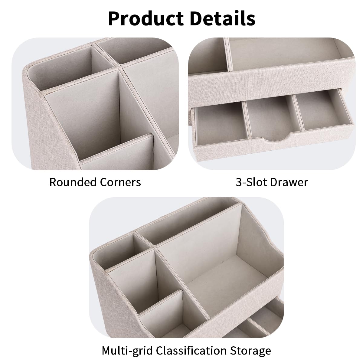KINGFOM PU Leather Desk Organizer with Drawer, 5 Compartments Desktop Storage Caddy for Office & Home Supplies, Pen Holder for Remote Control, Phone & Accessories, Mail Organizer Countertop(Beige)