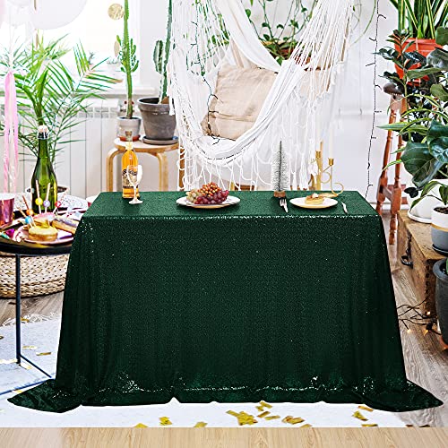 nanbowang Sequin Tablecloth - Dark Green Table Cloths for Parties Rectangular Table Cover Overlay Sequin Fabric Table Linens Birthday/Baby Shower/Tea Party Decor - size: 120" x 60" (Rectangular)