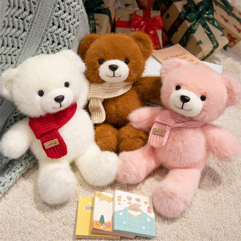 HOKESS Teddy Bear Stuffed Animals with Scarf,Soft Cuddly Plush Toy Doll Gift for Girls Boys Kids,12 Inch (Brown)