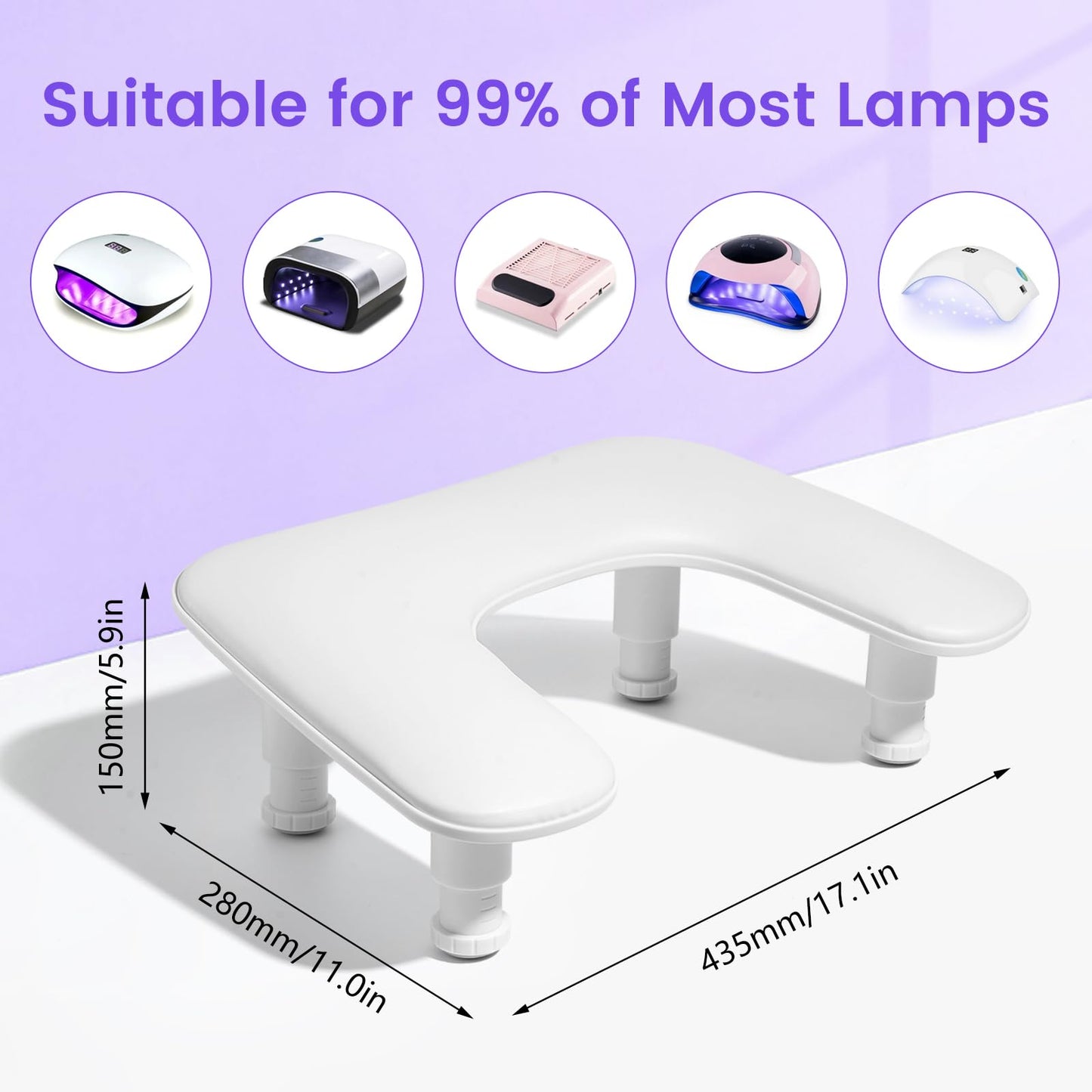 Big Arm Rest for Nails Tech: 2nd Generation U-Shaped Manicure Nail Arm Rest Stand Height Adjustable Armrest Microfiber PU Leather Hand Rest Pillow for Acrylic Nails (White)