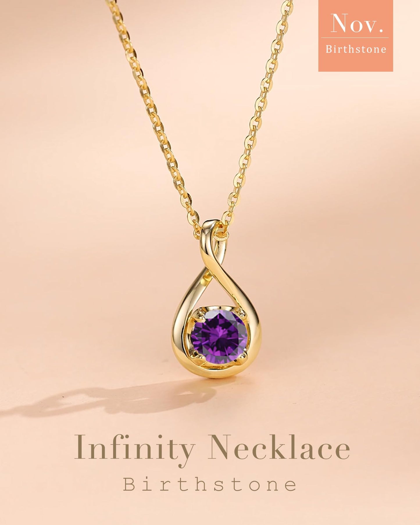 FANCIME Amethyst Necklace February Birthstone Necklace for Women Yellow Gold Plated Sterling Silver Infinity Pendant Purple Fine Jewelry Mothers Day Gifts for Mom Her Wife