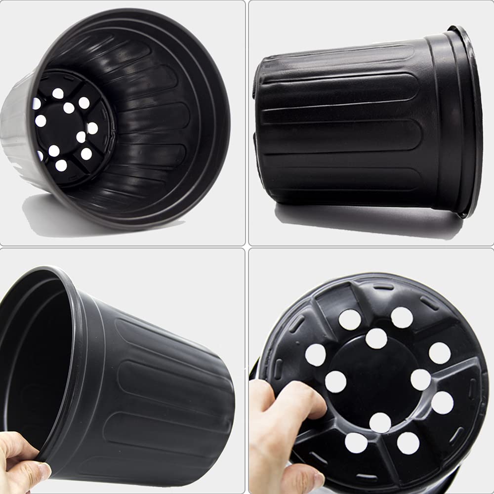 HECTOLIFE 50-Pack 1 Gallon Flexible Flower Plant Nursery Pots, Thickened Soft Plastic Seed Starting Container for Succulents, Seedlings, Cuttings, Transplanting,(Black)