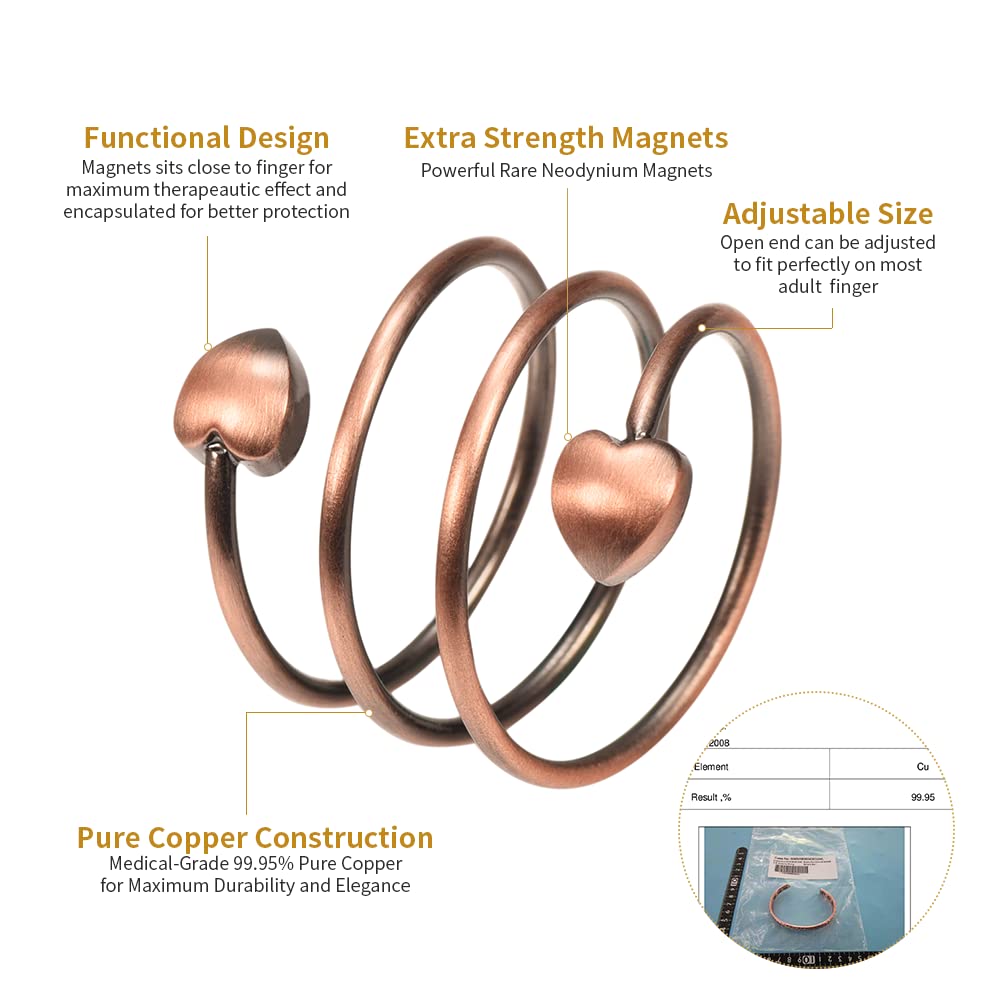 EnerMagiX Copper Heart-Shaped Magnetic Ring, 99% Pure Copper, Adjustable Size, Fashion Gift for Women