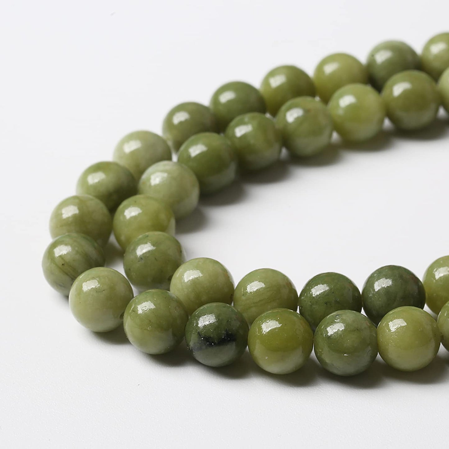 Natural Chinese Green Jade Beads Gemstone Round Loose Beads for Jewelry Making DIY Bracelet Necklace 8mm 45pcs 15" Inch