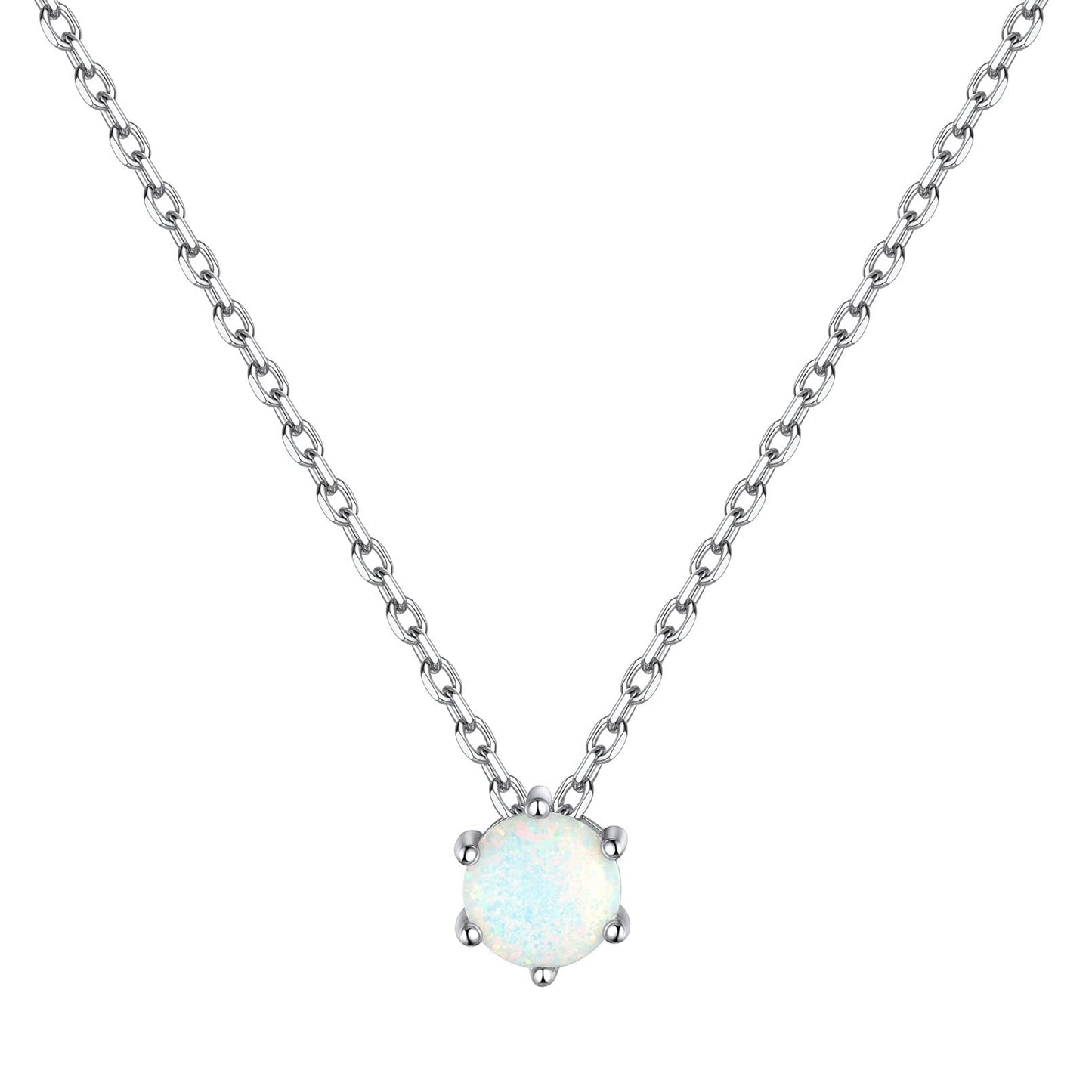 ChicSilver Created Opal Necklace 925 Sterling Silver Round Cut Gemstone Solitaire Pendant Necklace October Birthstone Jewelry for Women