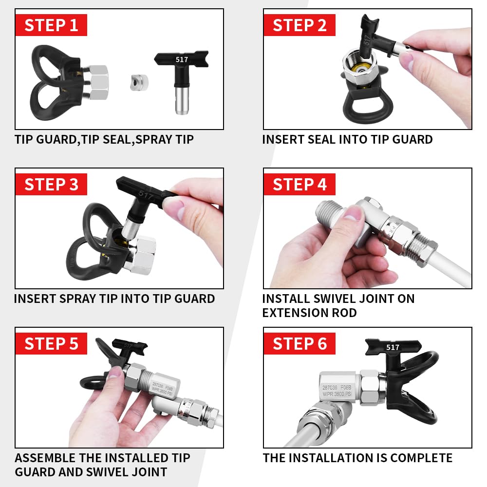 Spray Freely-8 Piece Set of Extension Pole Rod,Airless Paint Sprayer Gun Tip Extension Pole,with Swivel Joint Reversible Spray Tips and Tip Guard Protector (8in 12in 20in 30in 40in)