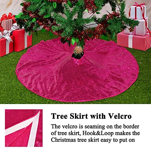 AMZLOKAE Pink Sequin Tree Skirt 36 Inch - Hot Pink Christmas and Halloween Tree Skirt, Glitter Xmas Tree Cover, Holiday Decorations, Sparkle