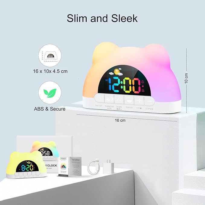Azyh Alarm Clock for Kids, Ok to Wake Clock with Green Light Red Light, Children's Sleep Trainer,10 Ringtones,3 Brightness, Dual Alarms, Digital Alarm Clock for Adults Boy Girl Toddler Bedroom