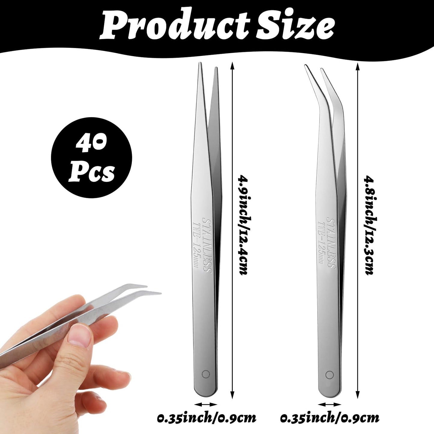 40 Pcs Stainless Steel Tweezers Set, Upgraded High Precision Tweezers, High-end Long Tweezer for Craft, Electronics, Soldering, Model, Laboratory Work, Jewelry-Making
