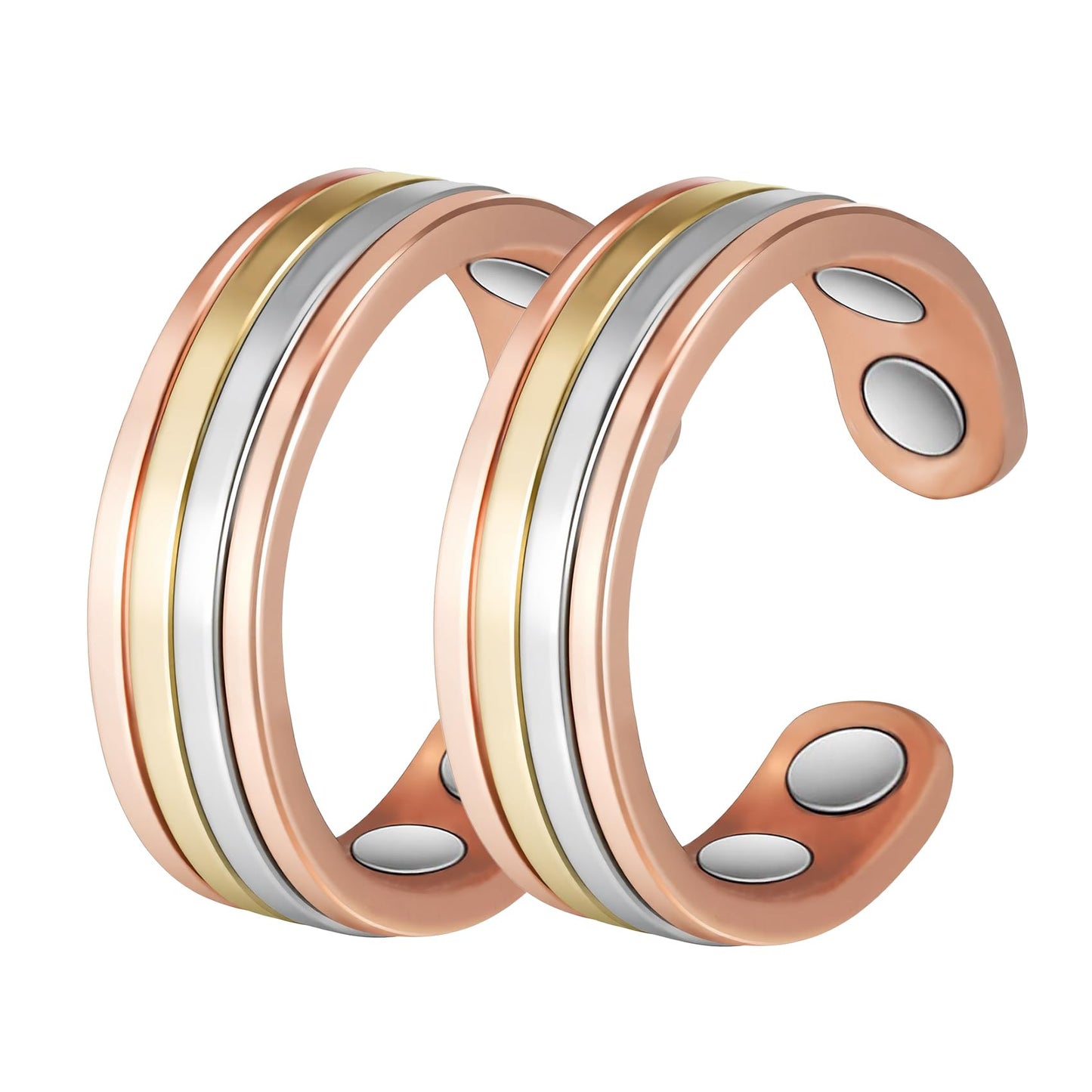 MagSølv 2PCS Copper Rings for Women, 99% Pure Copper Adjustable Magnetic Ring with 4 Magnets, Two-Tone Gold Jewelry