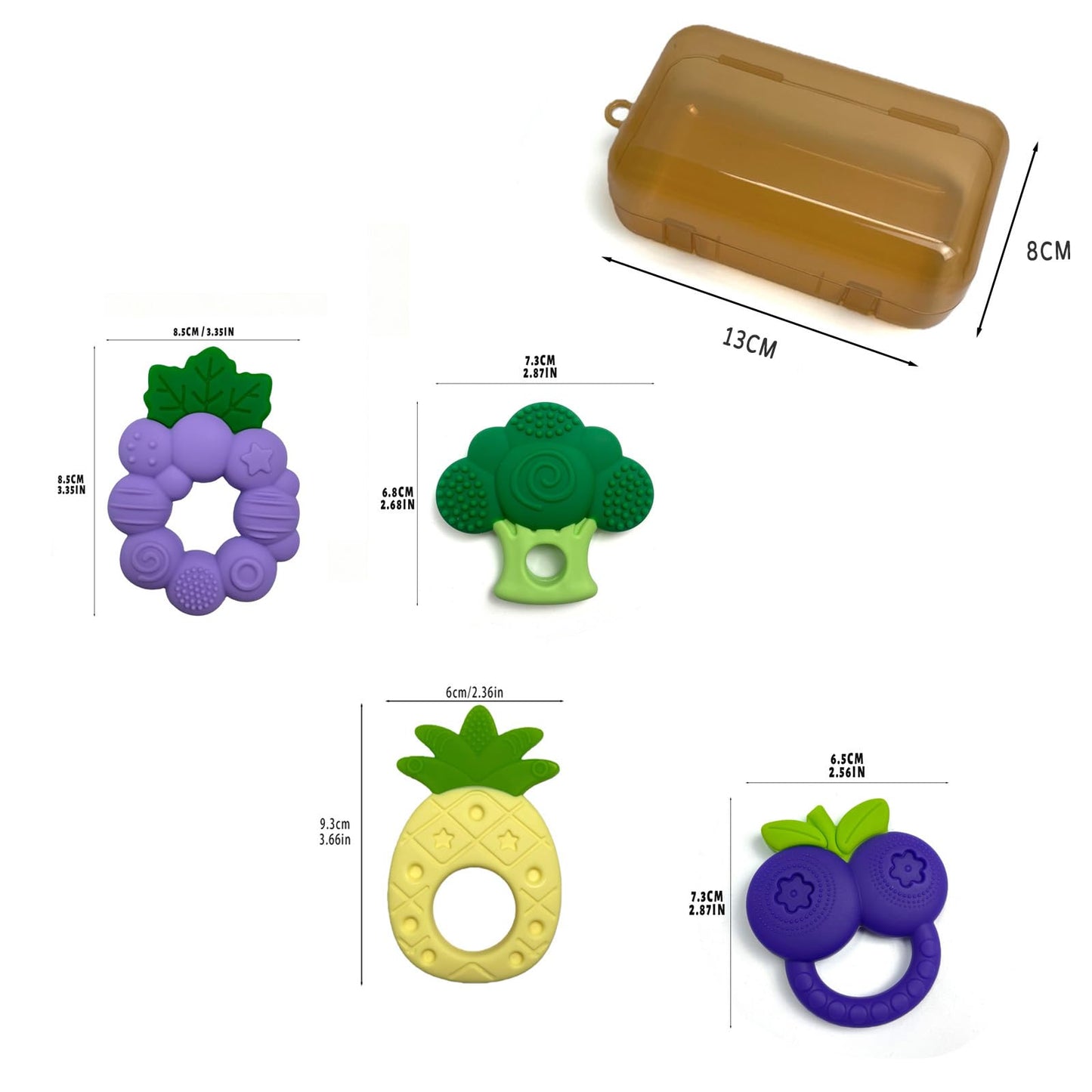 4 Pcs Silicone Baby Teether Set, Fruit Textured Baby Teething Toys, Infant Teething Newborn Teether for Infants, Freezer Safe Frozen Teething Toys, Essential Baby Gear