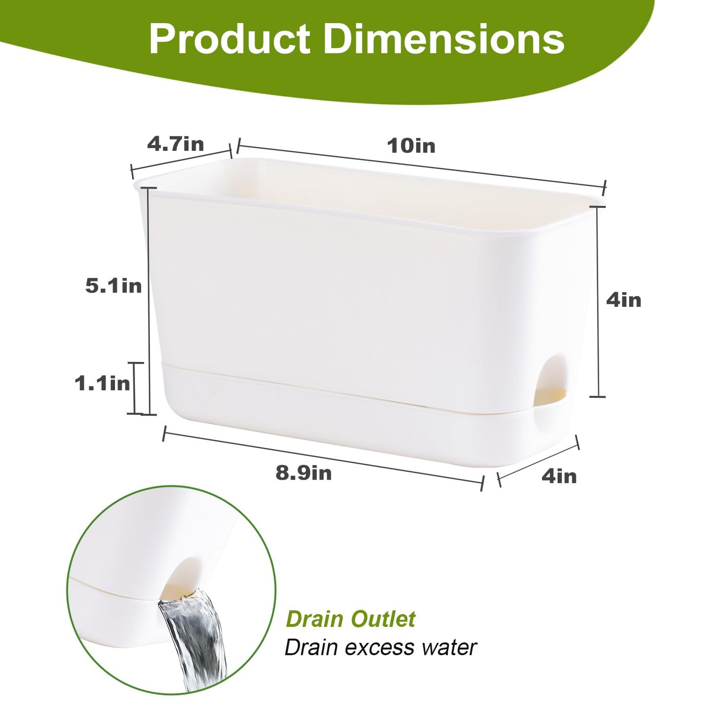 Oliz Self Watering Planters: 2 Packs Rectangular Plant Pots with with Drainage and Tray, 10 Inch Window Pot Self Watering Planter for Herb, Houseplants