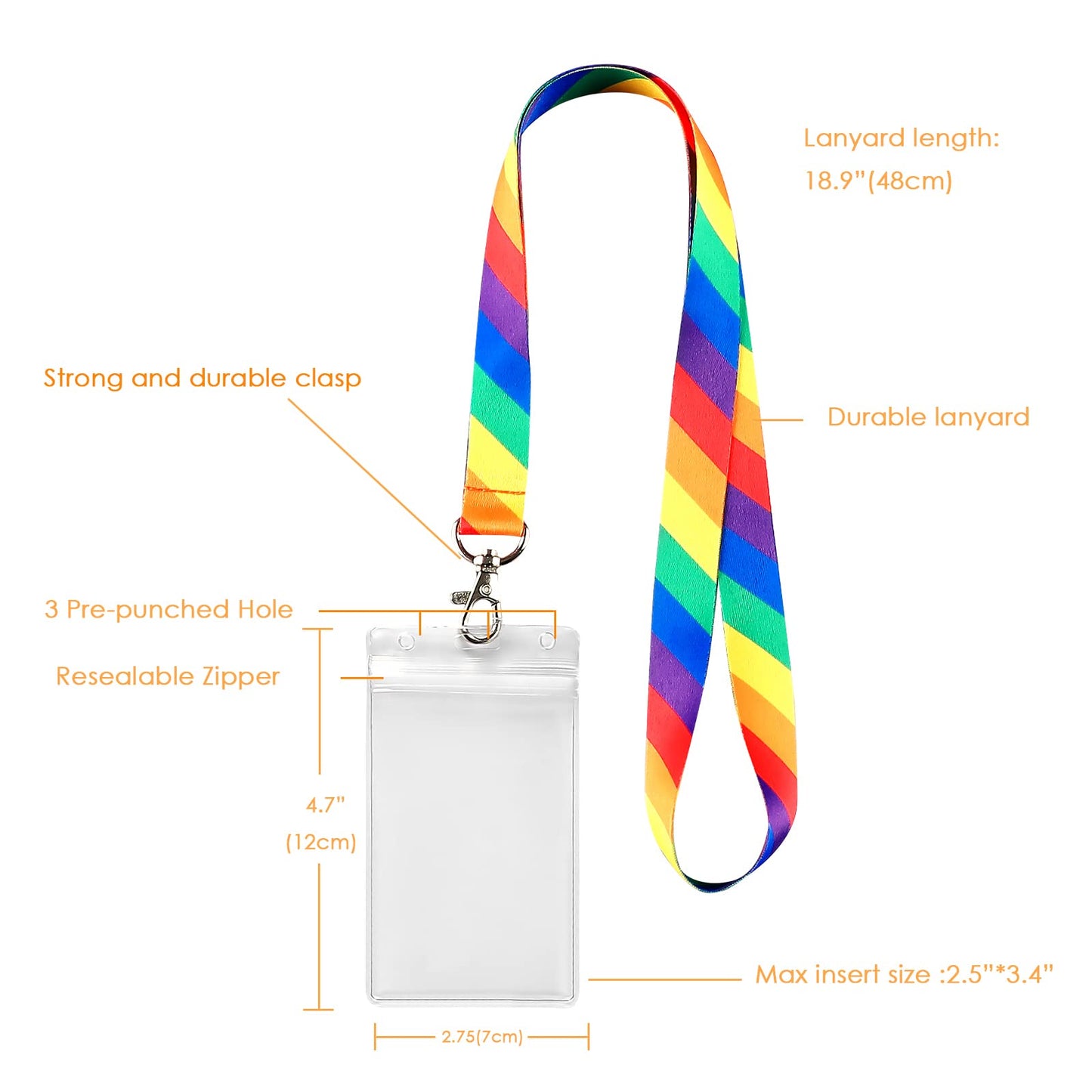 YOYOGO 12 Pack Rainbow 6-Color Lanyard with Waterproof ID Card Holder, Durable Lanyard with Badge ID Card Holder.Diagonal