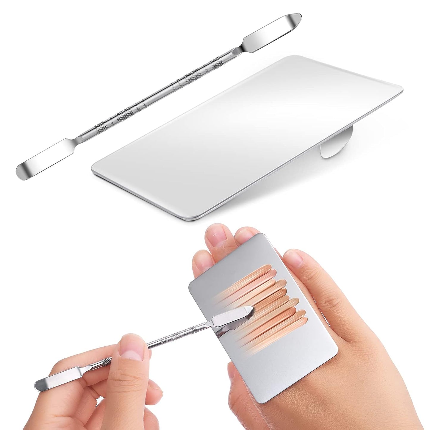 Makeup Mixing Palette Stainless Steel Foundation Palette with Spatula Professional Cosmetic Palette for Mixing Foundation Eye Shadow Nail DIY Art