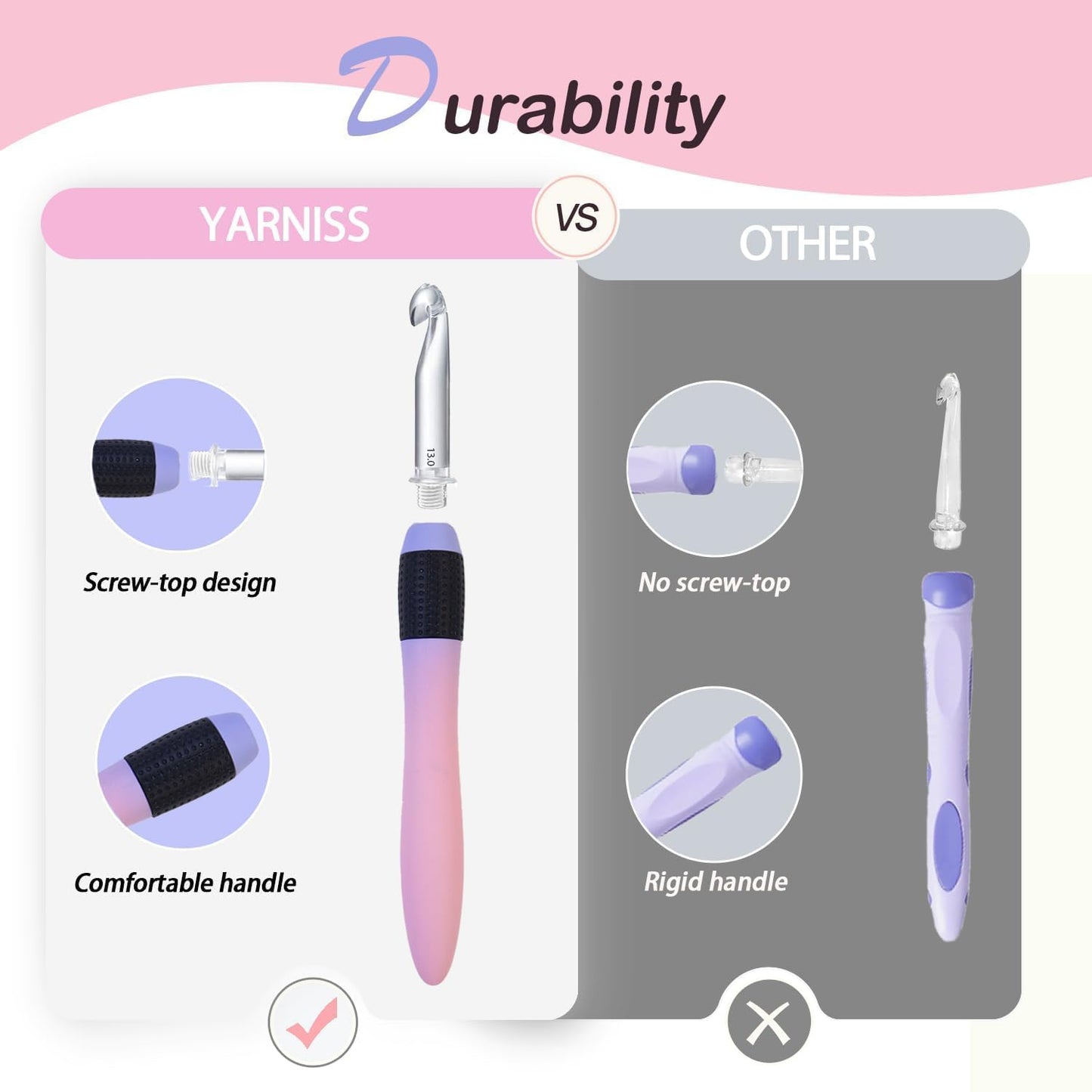 Yarniss Large Size Crochet Hook Set with Ergonomic Grips 7.0~14mm, Interchangeable Crochet Head with Gradient Screw-On Handle for Chunky Yarn