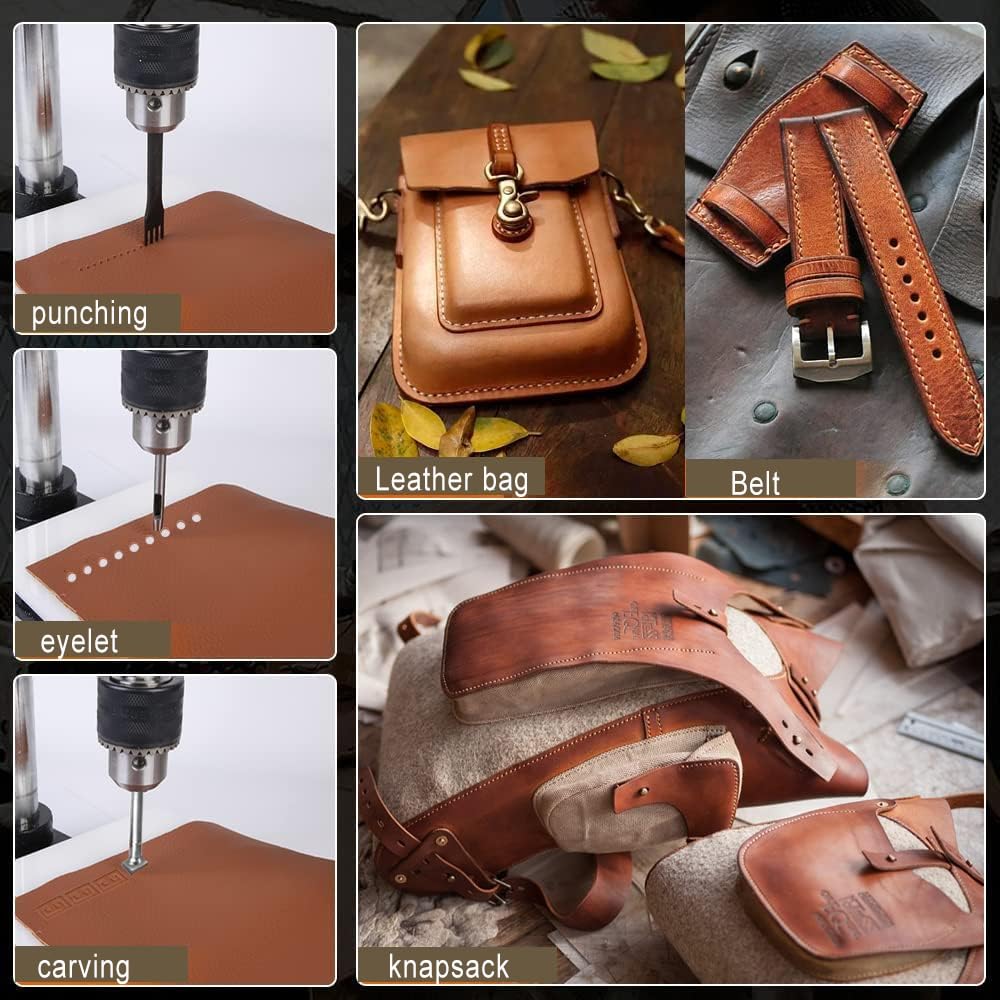Leather Hole Puncher Industrial Hole Puncher Arbor Press Leathercraft Punching Tools for DIY Leather Craft Punching Holes withPP Plate，1.5-13mm Clamping Chuck，Free Accessorie