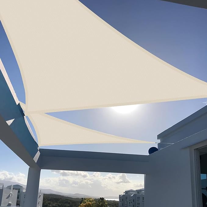 SUNNY GUARD Sun Shade Sail 10'x10'x14' Right Triangle Butter Cream UV Block Sunshade for Backyard Yard Deck Patio Garden Outdoor Activities and Facility(We Make Custom Size)