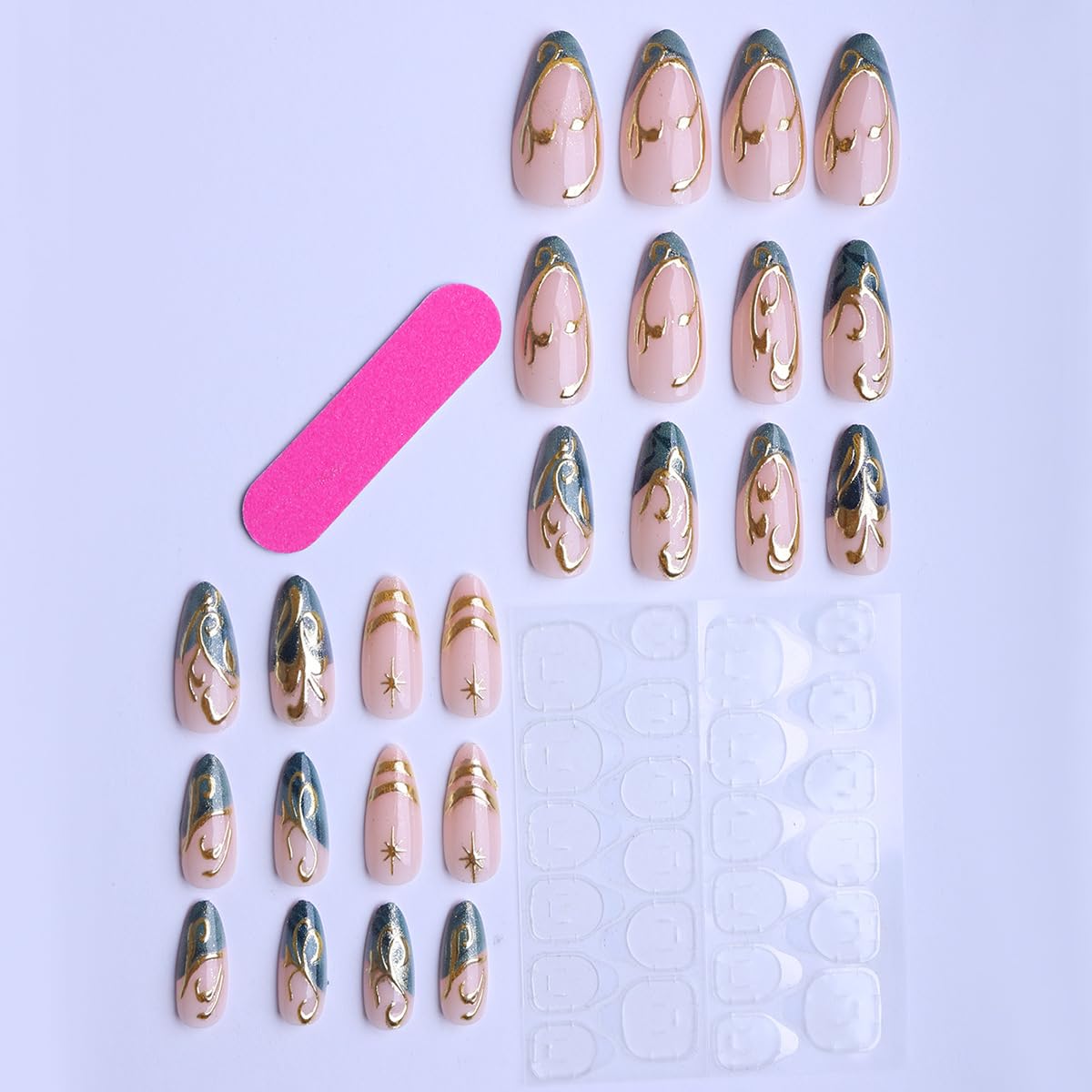 plalely Long Press on Nails Almond, Acrylic Press on Nails with Flower Designs, Long Almond Nail Tips for Women 24pcs