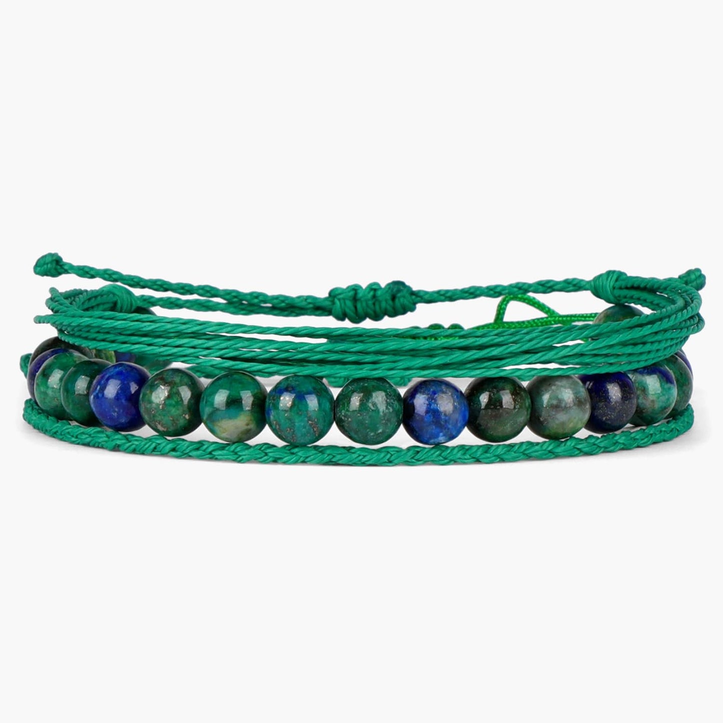 QOGIR Handmade Healing Stones Bracelets,8mm Natural Chrysocolla Lapis Beaded Bracelets for Men Women Gifts with 2PCS Size Adjustable Rope Bracelets
