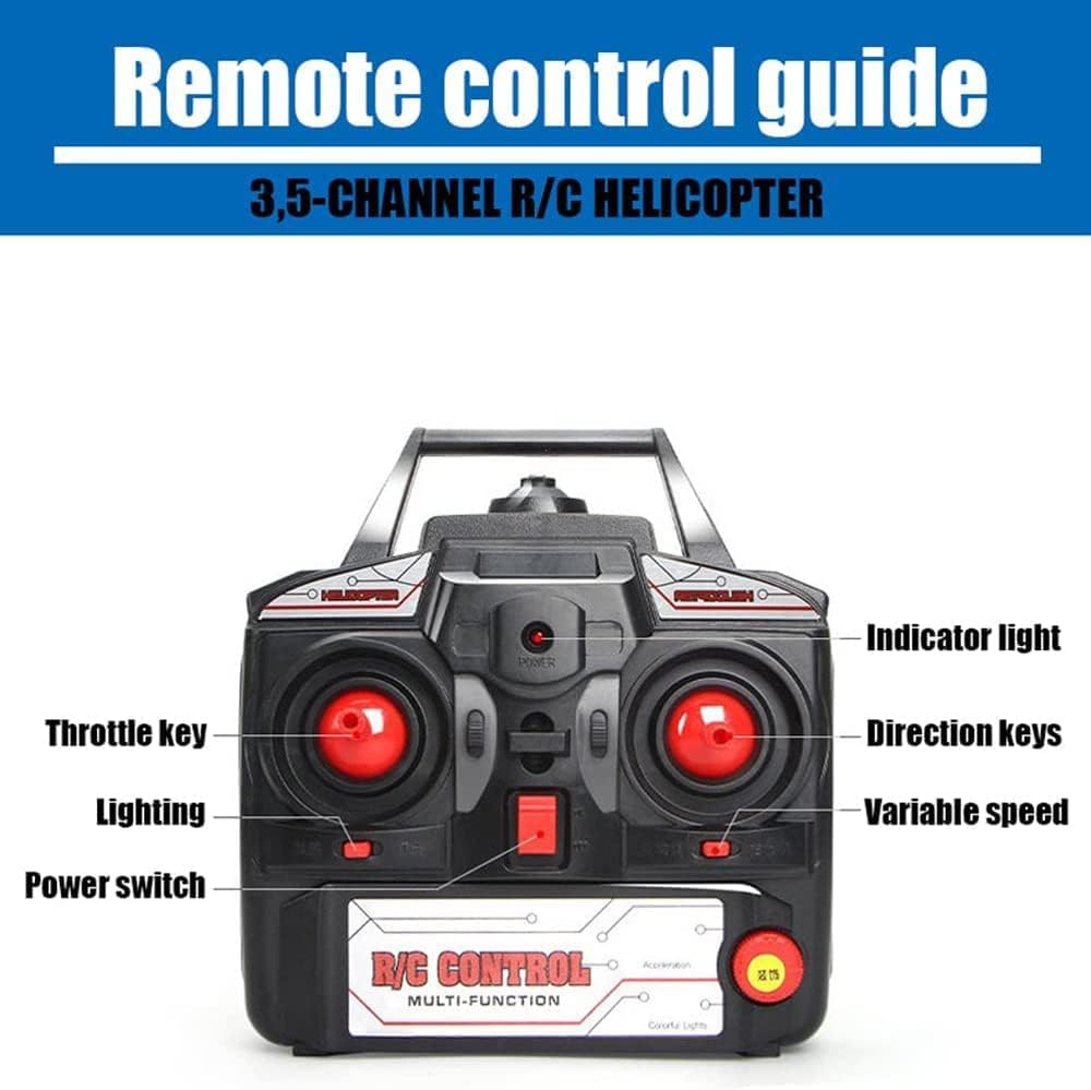 YUEQISM Red Large Fall Resistant RC Helicopter 3.5 Channels Remote Control Helicopter Toys Gift with LED Light Night, with 2 Batteries