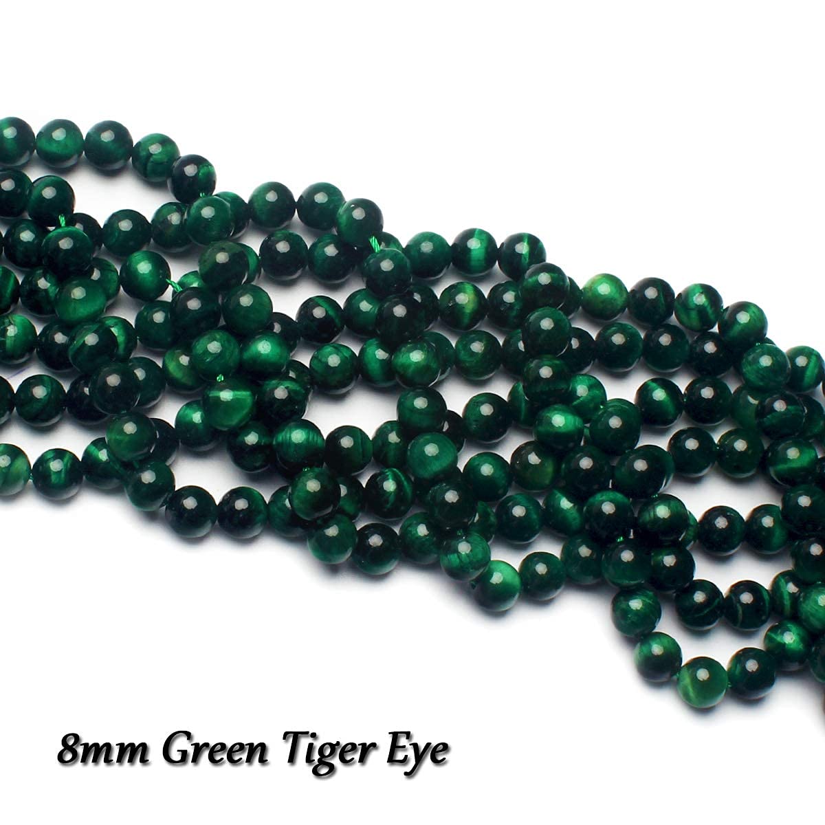 70PCS Natural 8MM Healing Gemstone, Green Tiger’s Eye Energy Stone Round Loose Beads, Semi-Precious Crystal Beads with Free Elastic String for Jewelry Making DIY